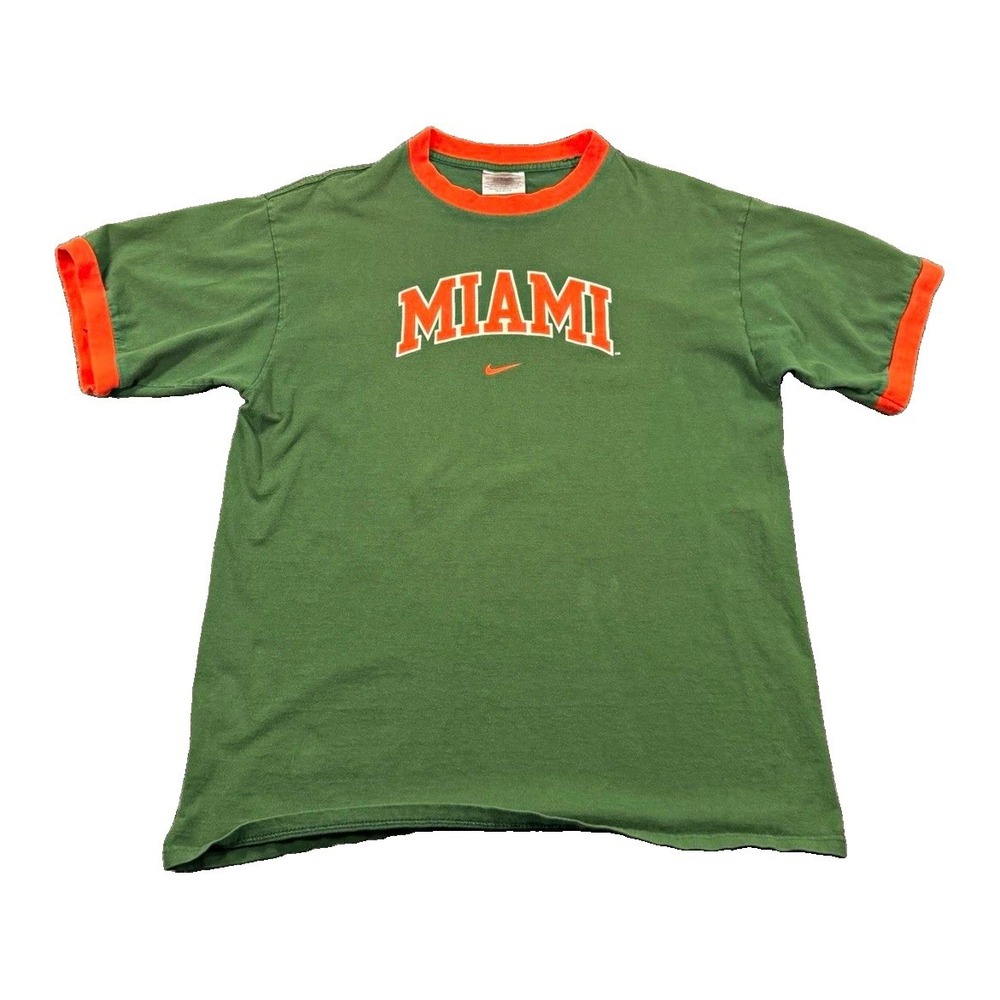 Vintage Nike Team Miami Hurricanes Ringer T-Shirt Green Orange Men's M